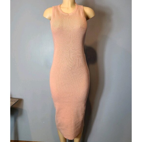 Express Pink Gold Shimmer Ribbed Bodycon Midi Sweater Dress Size Medium New - Picture 1 of 9